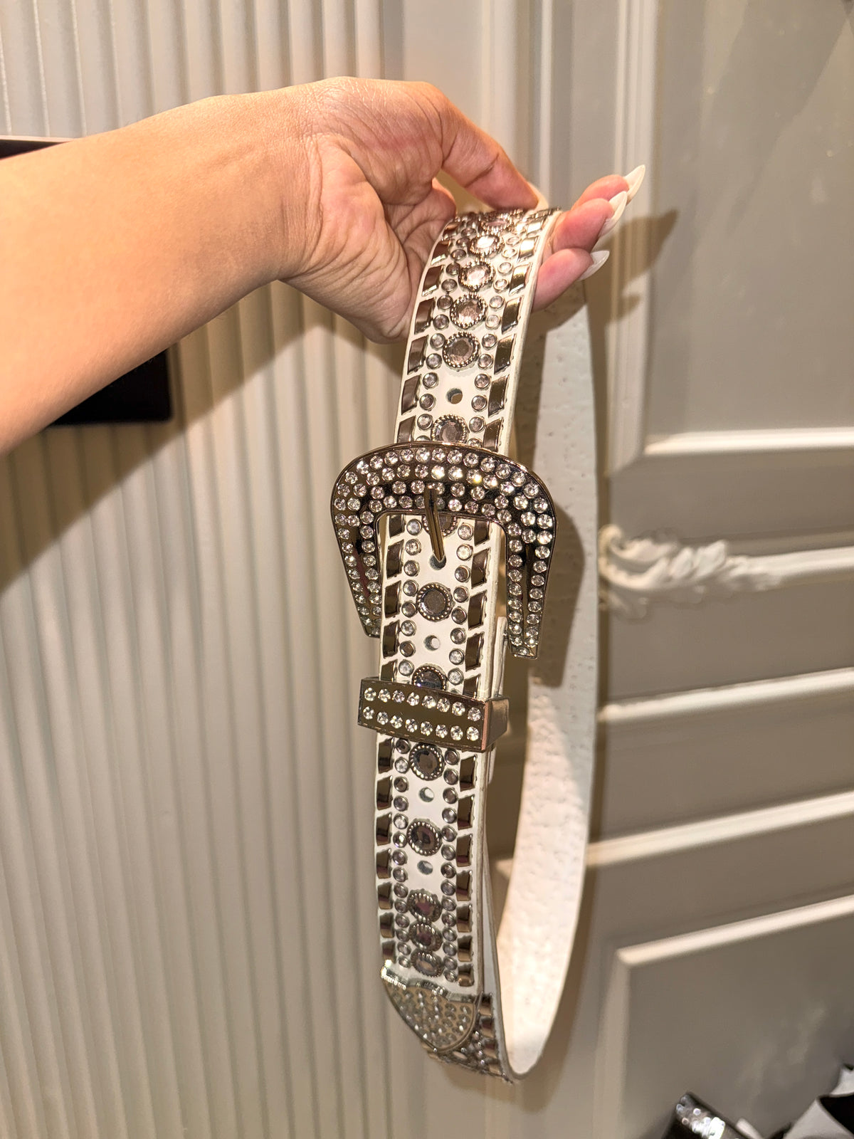 white rhinestone belt