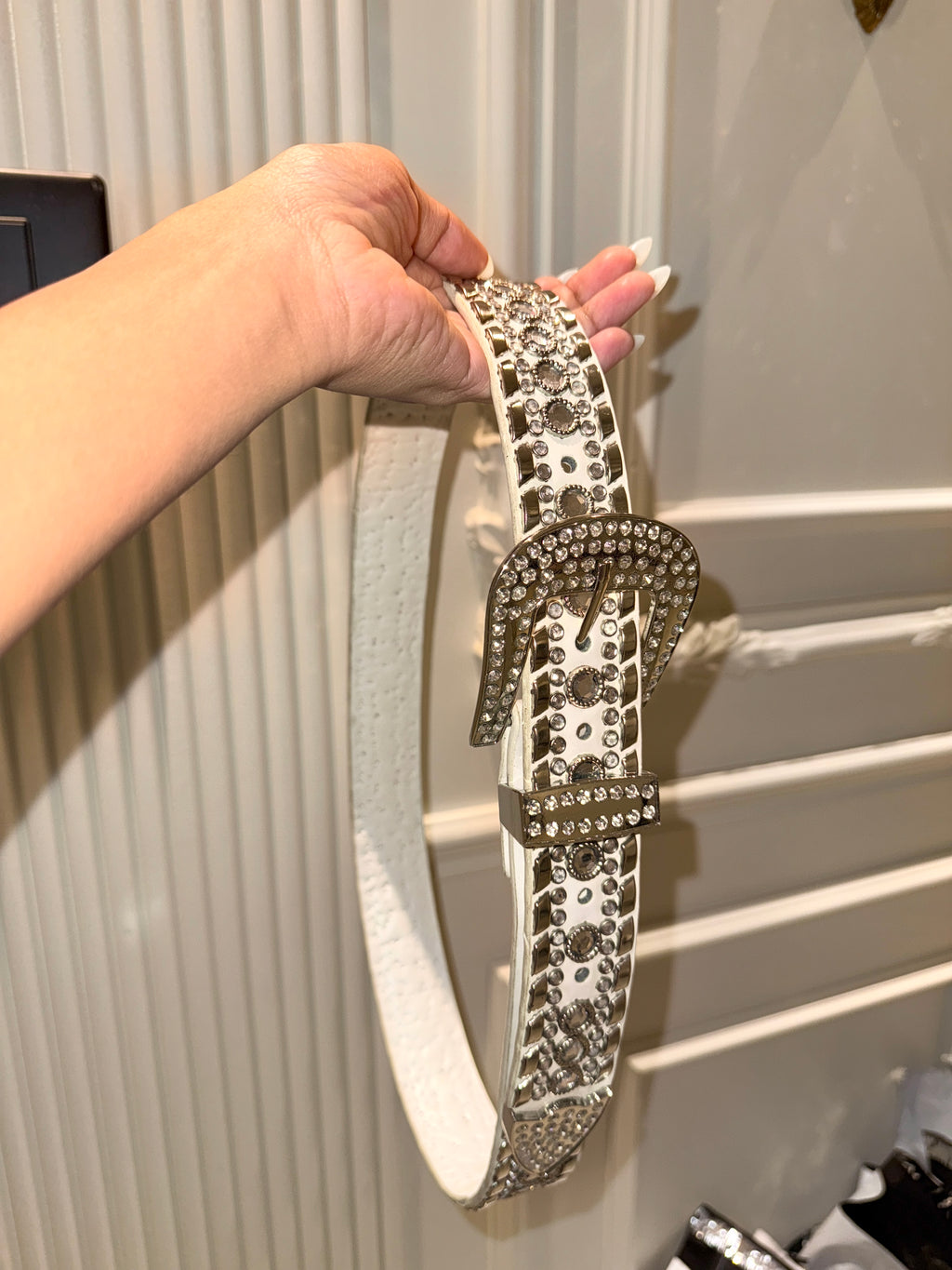 white rhinestone belt