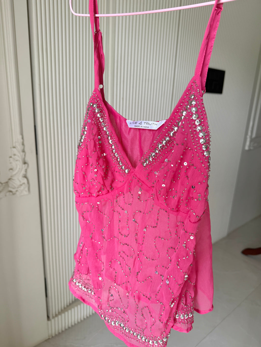 pink beaded top 𐙚⋆.˚
