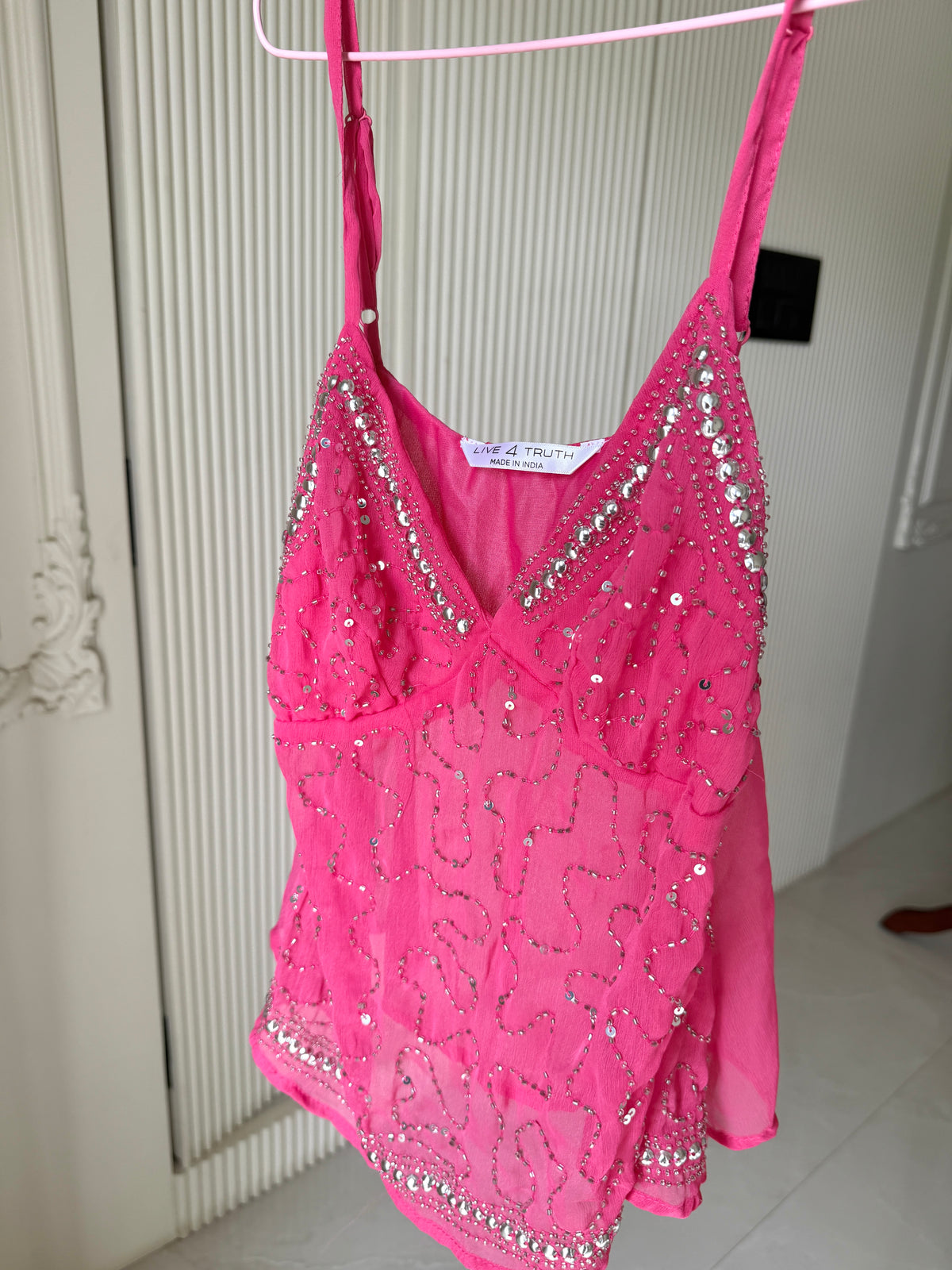 pink beaded top 𐙚⋆.˚